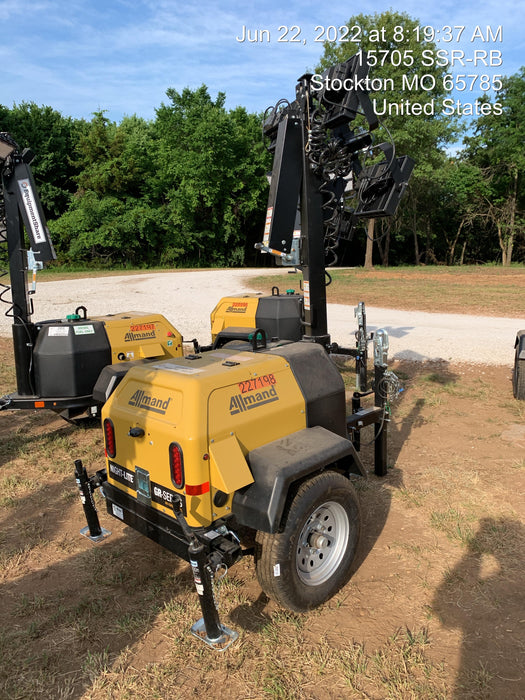 2022 Allmand NLV3GR (4) LED Light Fixture 350W, 23' Vertical Mast, 3kW Prime, Towable, Deep Sea L401, Leveling Jacks, Yanmar T4F 5.8hp