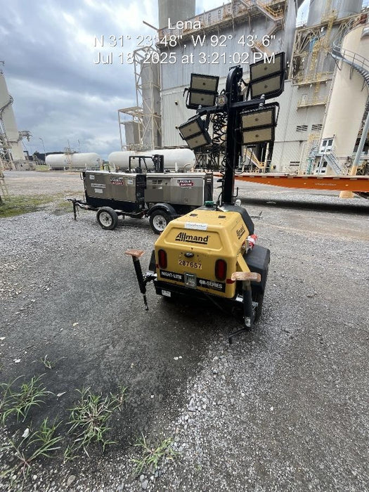 2022 Allmand NLV3GR (4) LED Light Fixture 350W, 23' Vertical Mast, 3kW Prime, Towable, Deep Sea L401, Leveling Jacks, Yanmar T4F 5.8hp