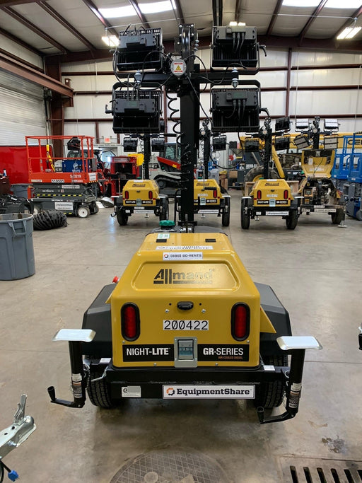 2022 Allmand NLV3GR (4) LED Light Fixture 350W, 23' Vertical Mast, 3kW Prime, Towable, Deep Sea L401, Leveling Jacks, Yanmar T4F 5.8hp