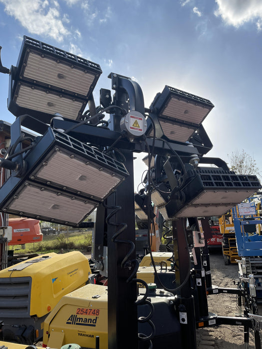 2022 Allmand NLV3GR (4) LED Light Fixture 350W, 23' Vertical Mast, 3kW Prime, Towable, Deep Sea L401, Leveling Jacks, Yanmar T4F 5.8hp