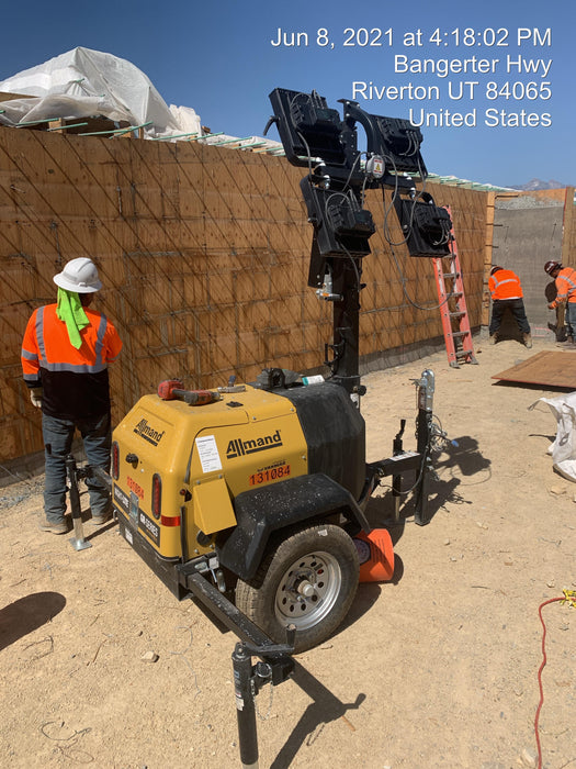 2021 Allmand NLV3GR (4) LED Light Fixture 350W, 23' Vertical Mast, 3kW Prime, Towable, Deep Sea L401, Leveling Jacks, Yanmar T4F 5.8hp