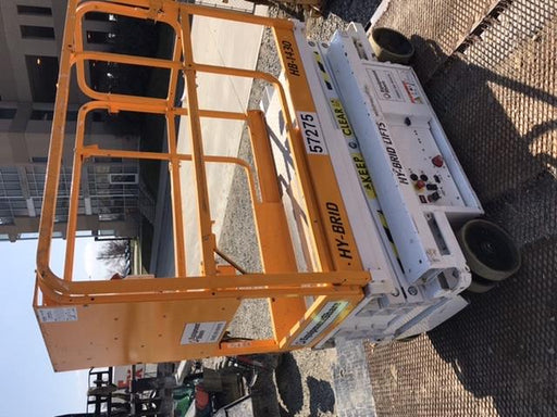 Custom Equipment HB-1430 <ul>
 <li>Hy-Brid Scissor Lift</li>
  <li>Platform capacity up to 670 lbs.</li>
  <li>Working height up to 20 ft</li>
  <li>Weighs under 1,700 lbs.</li>
  <li>Non-marking wheels </li>
</ul>