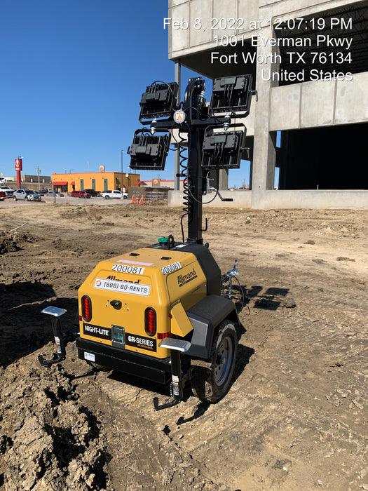 2022 Allmand NLV3GR (4) LED Light Fixture 350W, 23' Vertical Mast, 3kW Prime, Towable, Deep Sea L401, Leveling Jacks, Yanmar T4F 5.8hp