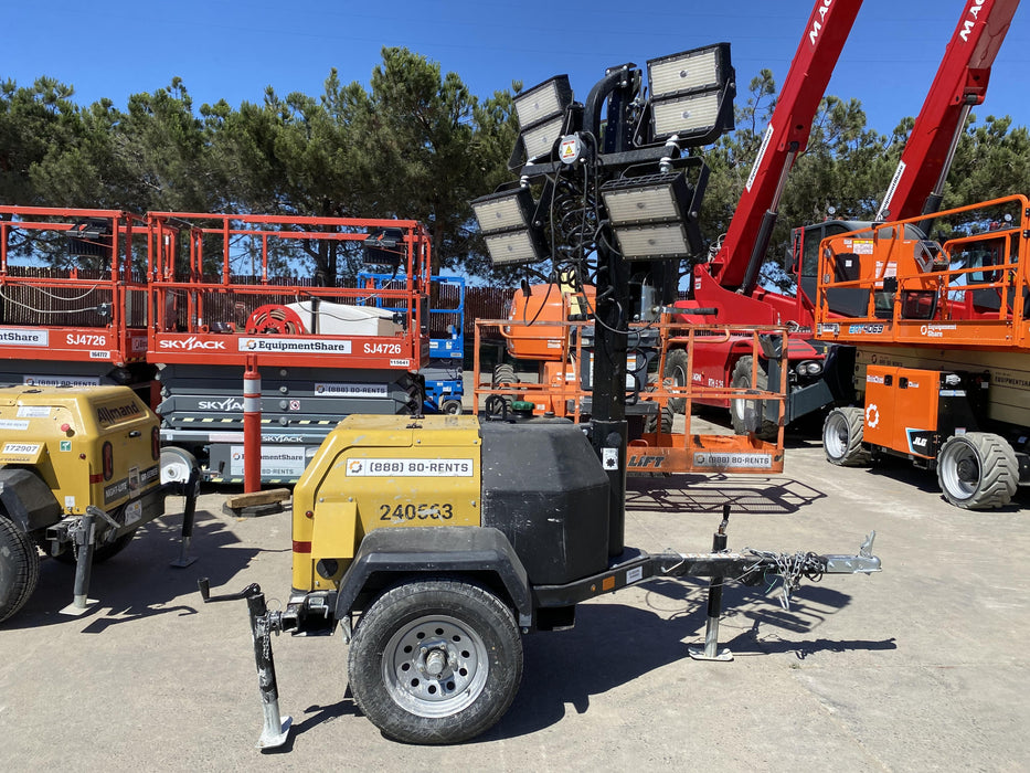 2022 Allmand NLV3GR (4) LED Light Fixture 350W, 23' Vertical Mast, 3kW Prime, Towable, Deep Sea L401, Leveling Jacks, Yanmar T4F 5.8hp