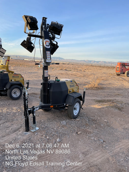 2021 Allmand NLV3GR (4) LED Light Fixture 350W, 23' Vertical Mast, 3kW Prime, Towable, Deep Sea L401, Leveling Jacks, Yanmar T4F 5.8hp