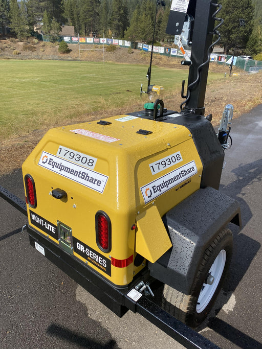 Allmand NLV3GR (4) LED Light Fixture 350W, 23' Vertical Mast, 3kW Prime, Towable, Deep Sea L401, Leveling Jacks, Yanmar T4F 5.8hp