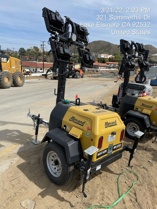 2021 Allmand NLV3GR (4) LED Light Fixture 350W, 23' Vertical Mast, 3kW Prime, Towable, Deep Sea L401, Leveling Jacks, Yanmar T4F 5.8hp