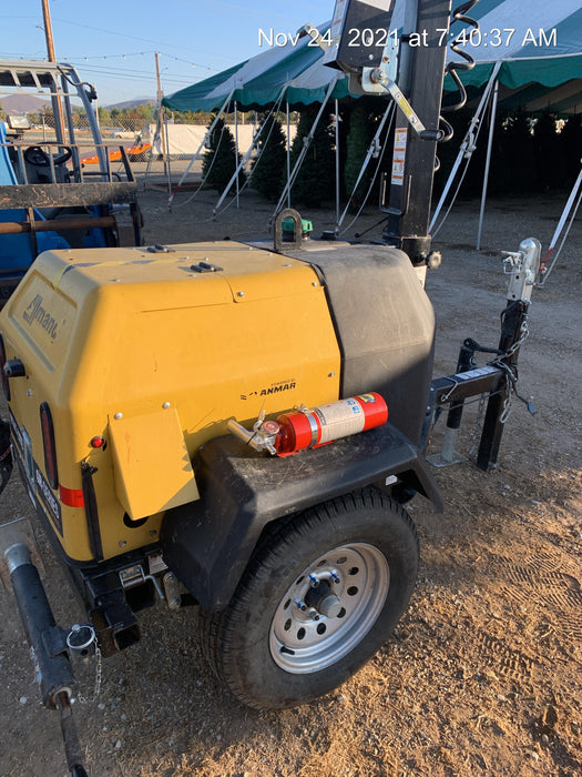 2021 Allmand NLV3GR (4) LED Light Fixture 350W, 23' Vertical Mast, 3kW Prime, Towable, Deep Sea L401, Leveling Jacks, Yanmar T4F 5.8hp