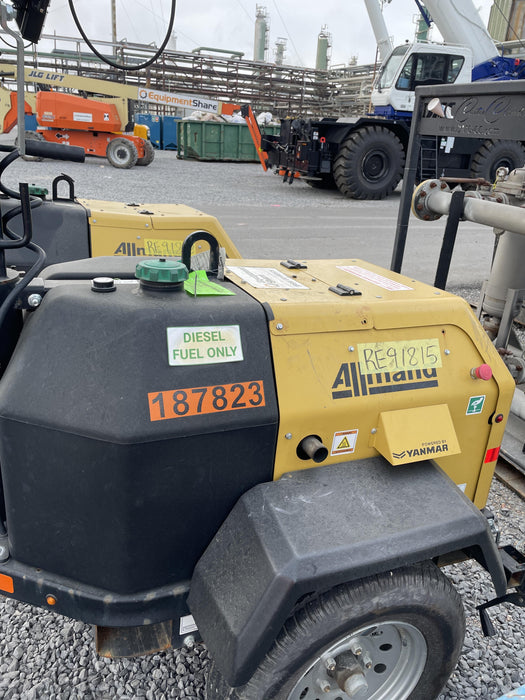 Allmand NLV3GR (4) LED Light Fixture 350W, 23' Vertical Mast, 3kW Prime, Towable, Deep Sea L401, Leveling Jacks, Yanmar T4F 5.8hp