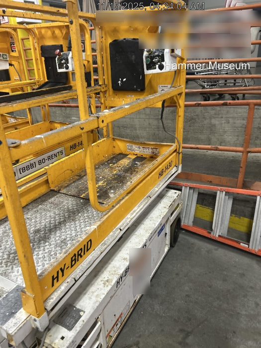 Custom Equipment HB-1430 <ul>
 <li>Hy-Brid Scissor Lift</li>
  <li>Platform capacity up to 670 lbs.</li>
  <li>Working height up to 20 ft</li>
  <li>Weighs under 1,700 lbs.</li>
  <li>Non-marking wheels </li>
</ul>
