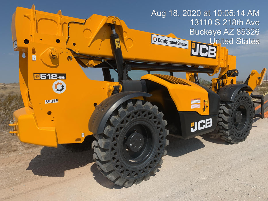 2020 JCB 512-56 Canopy, 74 HP, Solid Tires, STD Worklight, Beacon, Aux Hydraulics, Lifting Eye, Backup Alarm w/66" Carriage, 60" Forks