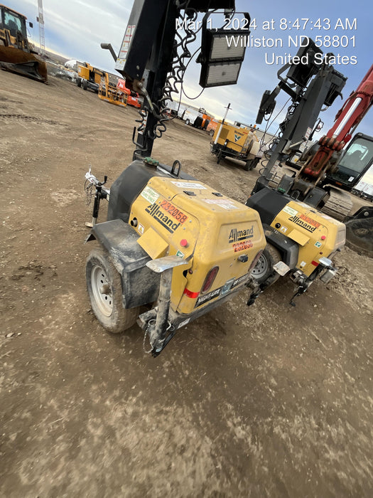 2022 Allmand NLV3GR (4) LED Light Fixture 350W, 23' Vertical Mast, 3kW Prime, Towable, Deep Sea L401, Leveling Jacks, Yanmar T4F 5.8hp