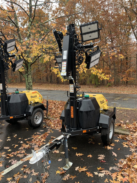 2021 Allmand NLV3GR (4) LED Light Fixture 350W, 23' Vertical Mast, 3kW Prime, Towable, Deep Sea L401, Leveling Jacks, Yanmar T4F 5.8hp