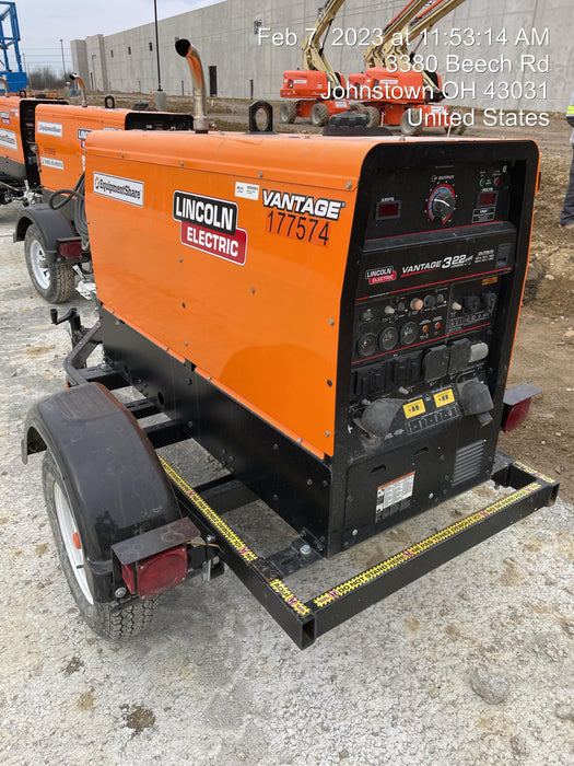 2021 Lincoln Electric Vantage 322 Vantage 322 Ready Pak 3 w/ Decals, ORANGE (includes trailer, cable rack, fender light kit) NO Telematics