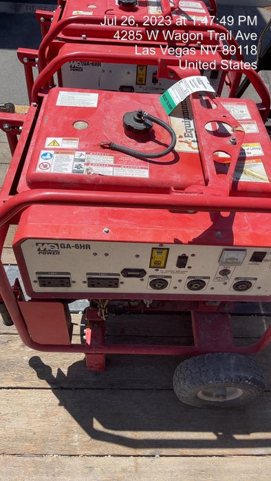 2020 Multiquip GA6HR Gen 6kW Honda GX340 GFCI Wheel Kit