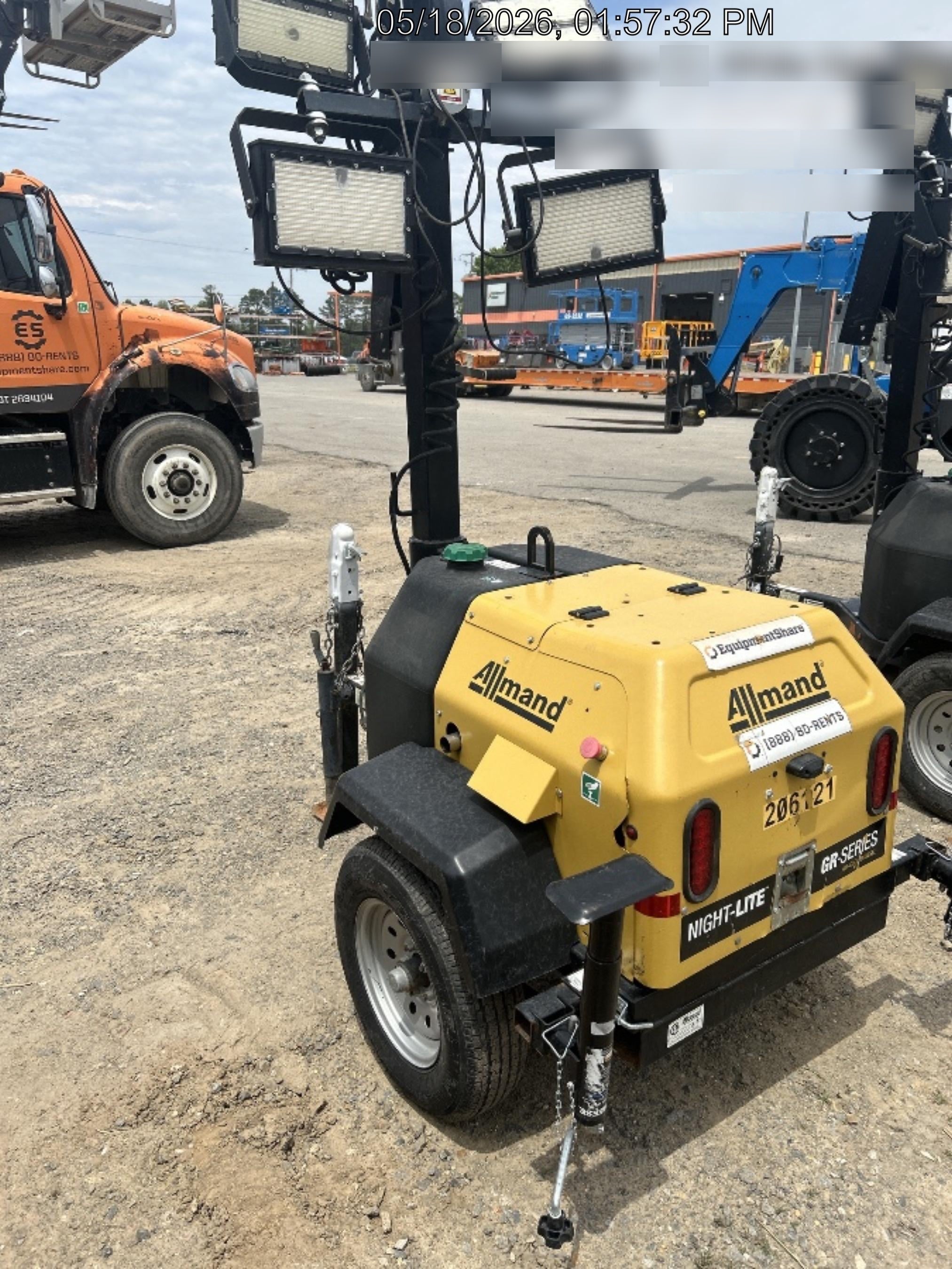 2022 Allmand NLV3GR (4) LED Light Fixture 350W, 23' Vertical Mast, 3kW Prime, Towable, Deep Sea L401, Leveling Jacks, Yanmar T4F 5.8hp