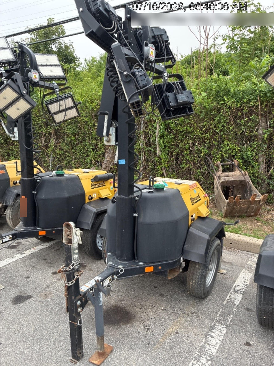 2021 Allmand NLV3GR (4) LED Light Fixture 350W, 23' Vertical Mast, 3kW Prime, Towable, Deep Sea L401, Leveling Jacks, Yanmar T4F 5.8hp
