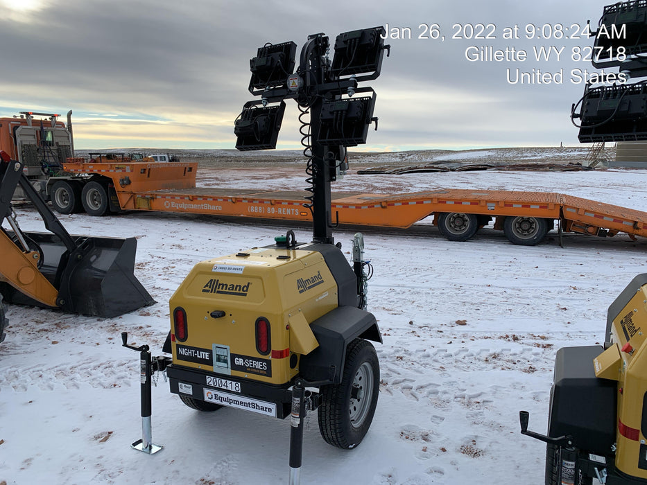 2022 Allmand NLV3GR (4) LED Light Fixture 350W, 23' Vertical Mast, 3kW Prime, Towable, Deep Sea L401, Leveling Jacks, Yanmar T4F 5.8hp