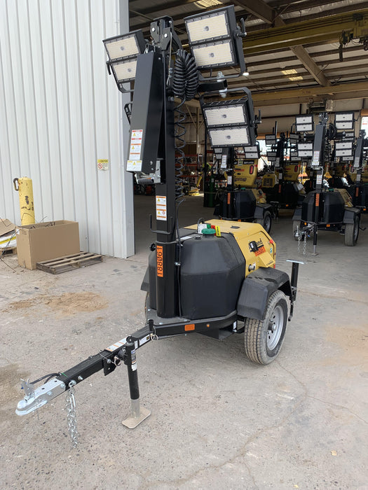 Allmand NLV3GR (4) LED Light Fixture 350W, 23' Vertical Mast, 3kW Prime, Towable, Deep Sea L401, Leveling Jacks, Yanmar T4F 5.8hp