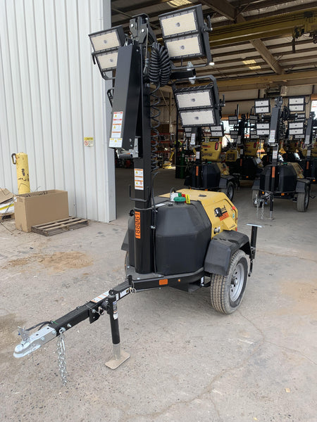 Allmand NLV3GR (4) LED Light Fixture 350W, 23' Vertical Mast, 3kW Prime, Towable, Deep Sea L401, Leveling Jacks, Yanmar T4F 5.8hp