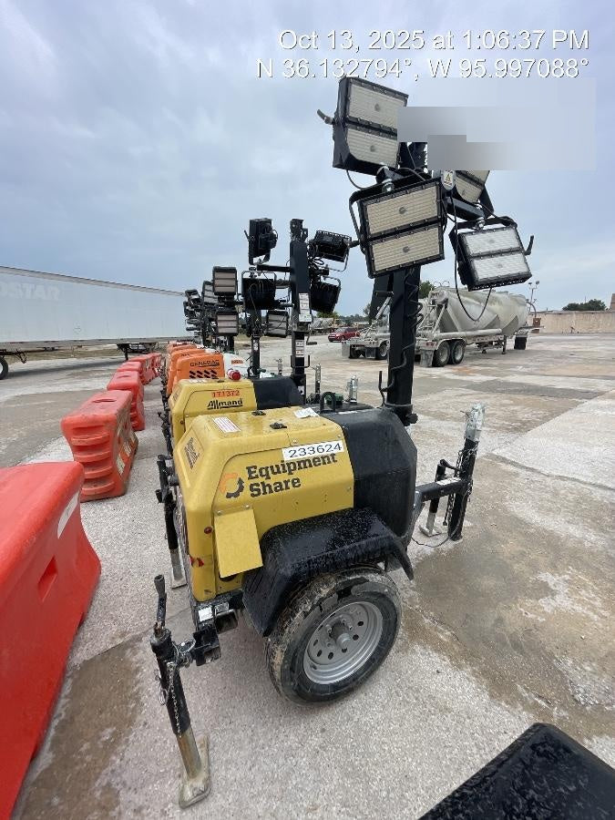 2022 Allmand NLV3GR (4) LED Light Fixture 350W, 23' Vertical Mast, 3kW Prime, Towable, Deep Sea L401, Leveling Jacks, Yanmar T4F 5.8hp
