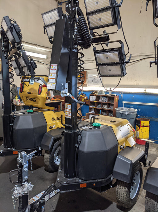 2021 Allmand NLV3GR (4) LED Light Fixture 350W, 23' Vertical Mast, 3kW Prime, Towable, Deep Sea L401, Leveling Jacks, Yanmar T4F 5.8hp