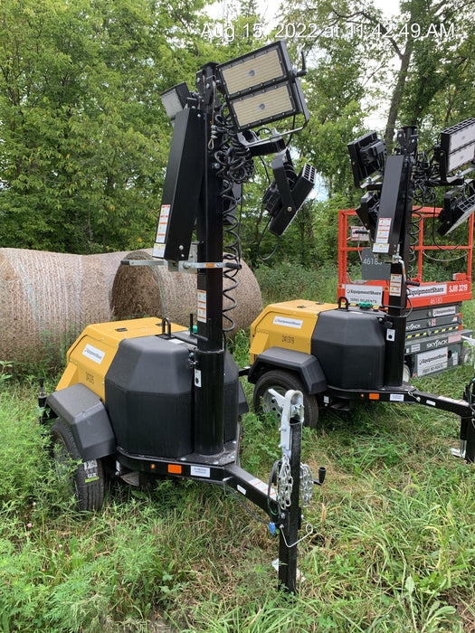 2022 Allmand NLV3GR (4) LED Light Fixture 350W, 23' Vertical Mast, 3kW Prime, Towable, Deep Sea L401, Leveling Jacks, Yanmar T4F 5.8hp