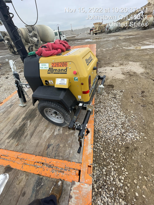 2022 Allmand NLV3GR (4) LED Light Fixture 350W, 23' Vertical Mast, 3kW Prime, Towable, Deep Sea L401, Leveling Jacks, Yanmar T4F 5.8hp