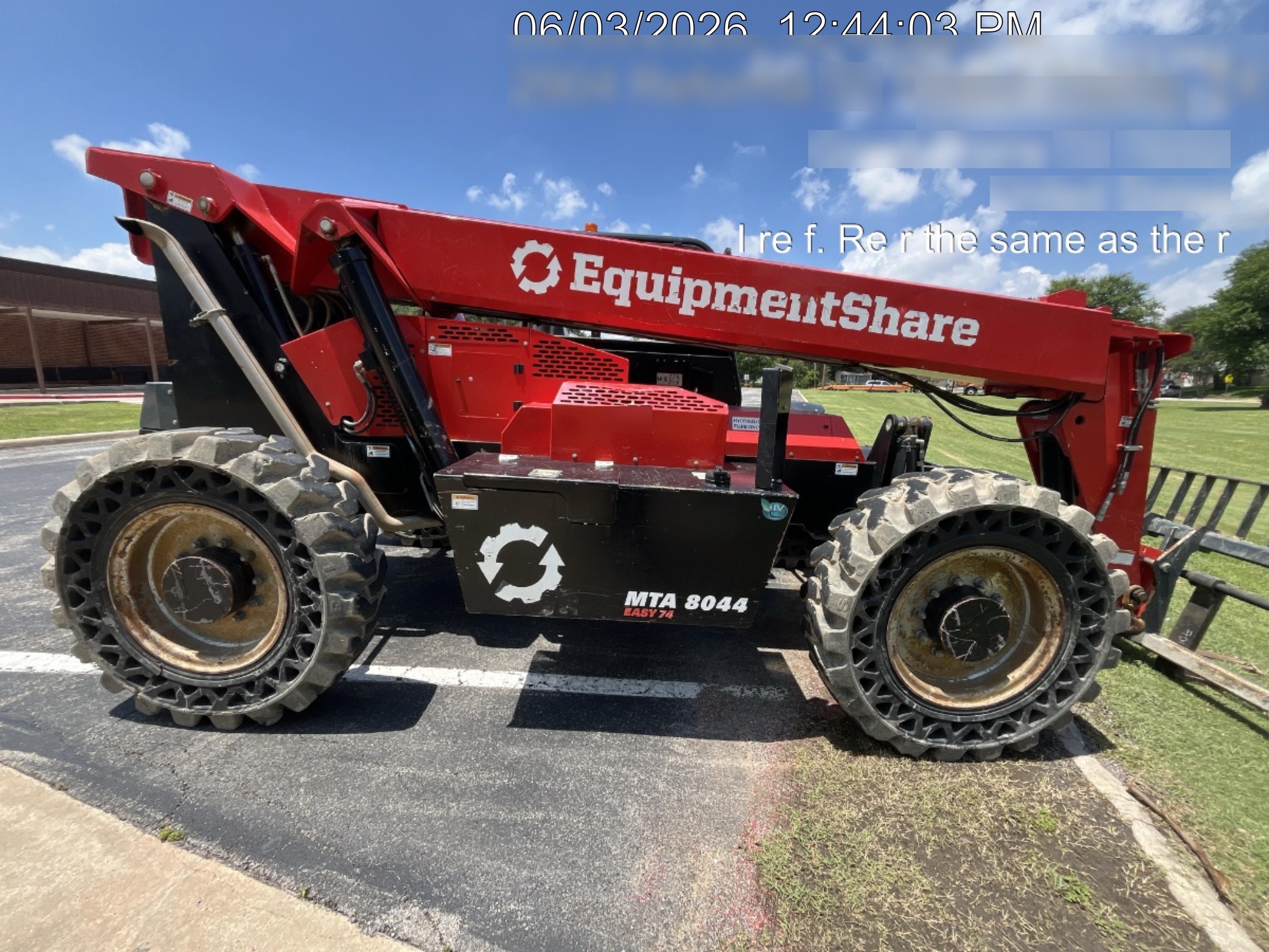 2019 Manitou MTA8044 74hp T4F, Open ROPS, Cab and Boom LED work lights, Auxiliary Hydraulics, Solid Tires, Amber strobe, Lift Hook w/66" Carriage, 60" Forks