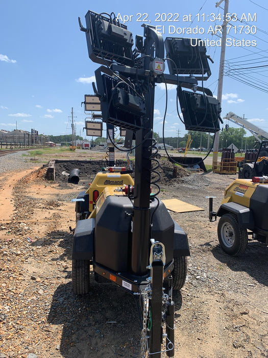 2022 Allmand NLV3GR (4) LED Light Fixture 350W, 23' Vertical Mast, 3kW Prime, Towable, Deep Sea L401, Leveling Jacks, Yanmar T4F 5.8hp