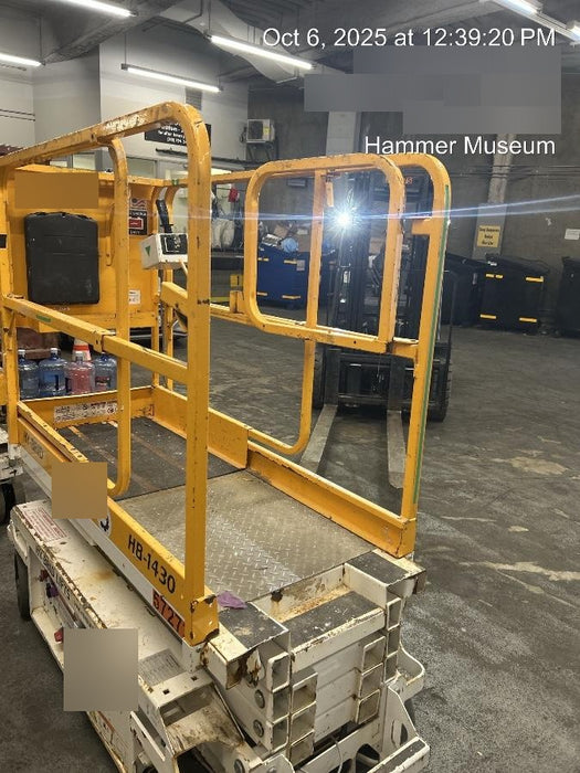Custom Equipment HB-1430 <ul>
 <li>Hy-Brid Scissor Lift</li>
  <li>Platform capacity up to 670 lbs.</li>
  <li>Working height up to 20 ft</li>
  <li>Weighs under 1,700 lbs.</li>
  <li>Non-marking wheels </li>
</ul>