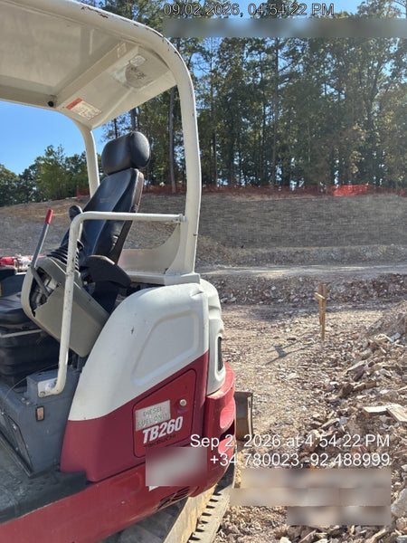 2019 Takeuchi TB260 Takeuchi TB260 Canopy w/Rubber Tracks, Auxiliary Hydraulics, Standard Blade, Manual QC, 12 / 18 / 24" Buckets, Hydraulic Thumb Installed