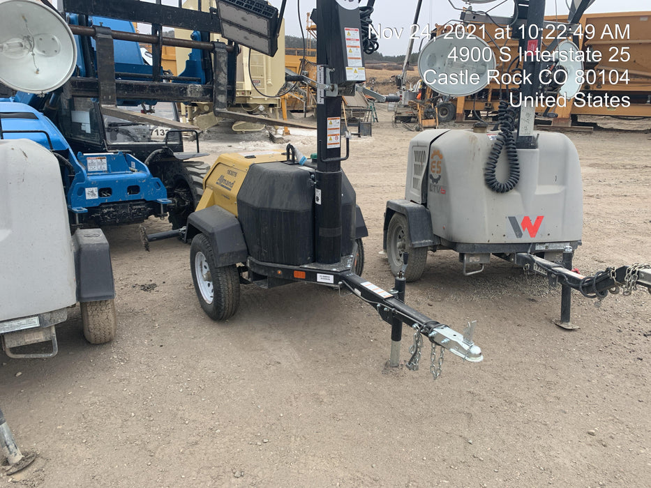 2021 Allmand NLV3GR (4) LED Light Fixture 350W, 23' Vertical Mast, 3kW Prime, Towable, Deep Sea L401, Leveling Jacks, Yanmar T4F 5.8hp