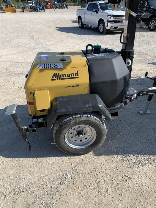 2022 Allmand NLV3GR (4) LED Light Fixture 350W, 23' Vertical Mast, 3kW Prime, Towable, Deep Sea L401, Leveling Jacks, Yanmar T4F 5.8hp