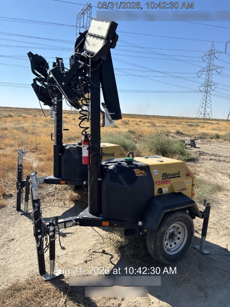 Allmand NLV3GR (4) LED Light Fixture 350W, 23' Vertical Mast, 3kW Prime, Towable, Deep Sea L401, Leveling Jacks, Yanmar T4F 5.8hp