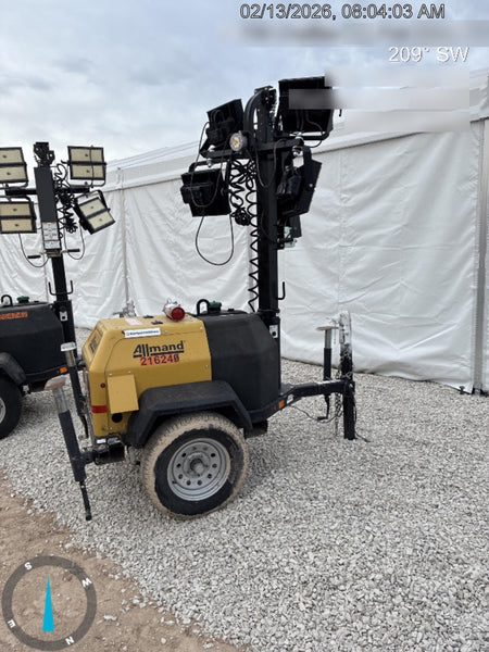 2022 Allmand NLV3GR (4) LED Light Fixture 350W, 23' Vertical Mast, 3kW Prime, Towable, Deep Sea L401, Leveling Jacks, Yanmar T4F 5.8hp
