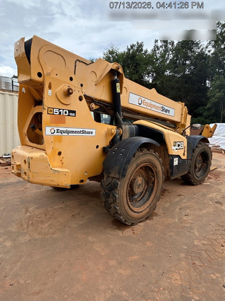 2019 JCB 510-56 Open ROPS, 74 HP, Solid Tires, Worklights, Beacon, Aux Hydraulics, Lifting Eye w/72" Carriage/60" Forks