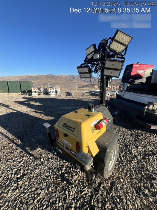 Allmand NLV3GR (4) LED Light Fixture 350W, 23' Vertical Mast, 3kW Prime, Towable, Deep Sea L401, Leveling Jacks, Yanmar T4F 5.8hp