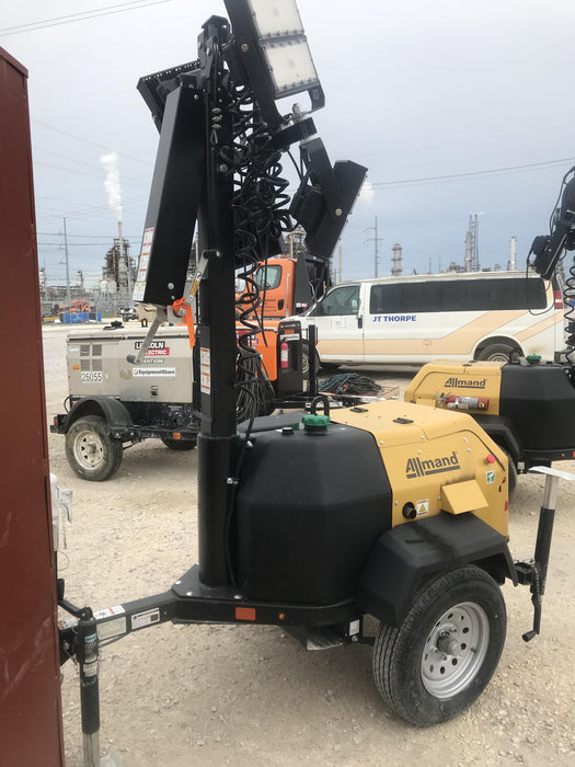 2022 Allmand NLV3GR (4) LED Light Fixture 350W, 23' Vertical Mast, 3kW Prime, Towable, Deep Sea L401, Leveling Jacks, Yanmar T4F 5.8hp