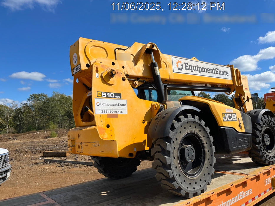 2018 JCB 510-56 JCB 510-56 Telehandler 74 HP w/CAB/HVAC, Beacon, Worklights, Aux Hydraulics, Solid Tires, 60" Carriage/Forks