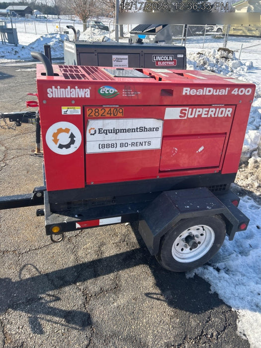 2022 Shindaiwa DGW400MDL Kubota D902 Engine, 23 HP, Dual Op Welder, Wire, Arc, Droop Stick, Tig, and CC Stick Functionality, Simulphase, 3 Phase and 1 Phase Gen Output, Single Axle NB Trlr, Slr Trckl Chrg 12V 12W, Fire Ext