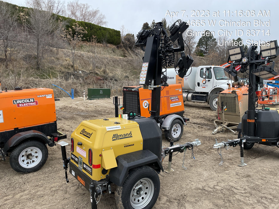 2022 Allmand NLV3GR (4) LED Light Fixture 350W, 23' Vertical Mast, 3kW Prime, Towable, ES Decals, T3