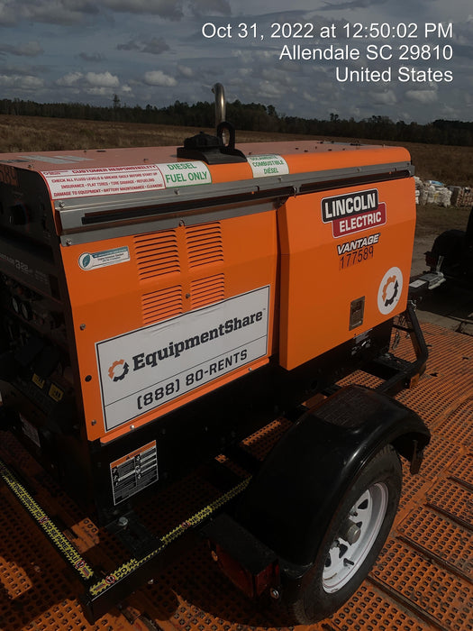 2021 Lincoln Electric Vantage 322 Vantage 322 Ready Pak 3 w/ Decals, ORANGE (includes trailer, cable rack, fender light kit) NO Telematics