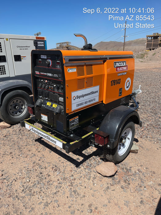 2021 Lincoln Electric Vantage 322 Vantage 322 Ready Pak 3 w/ Decals, ORANGE (includes trailer, cable rack, fender light kit) NO Telematics