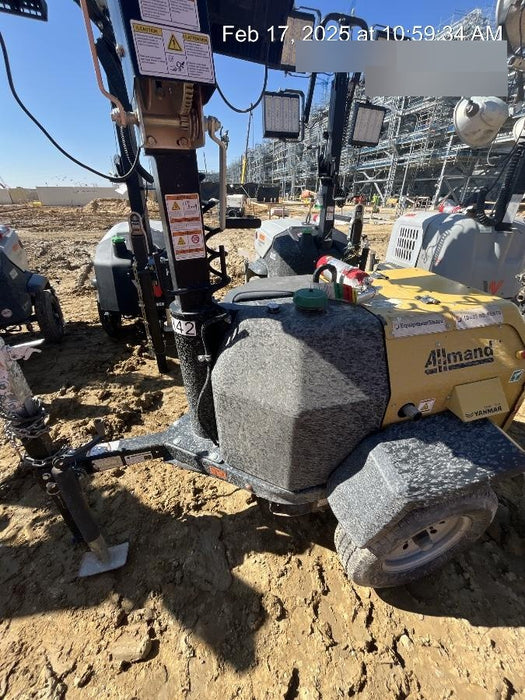 Allmand NLV3GR (4) LED Light Fixture 350W, 23' Vertical Mast, 3kW Prime, Towable, Deep Sea L401, Leveling Jacks, Yanmar T4F 5.8hp