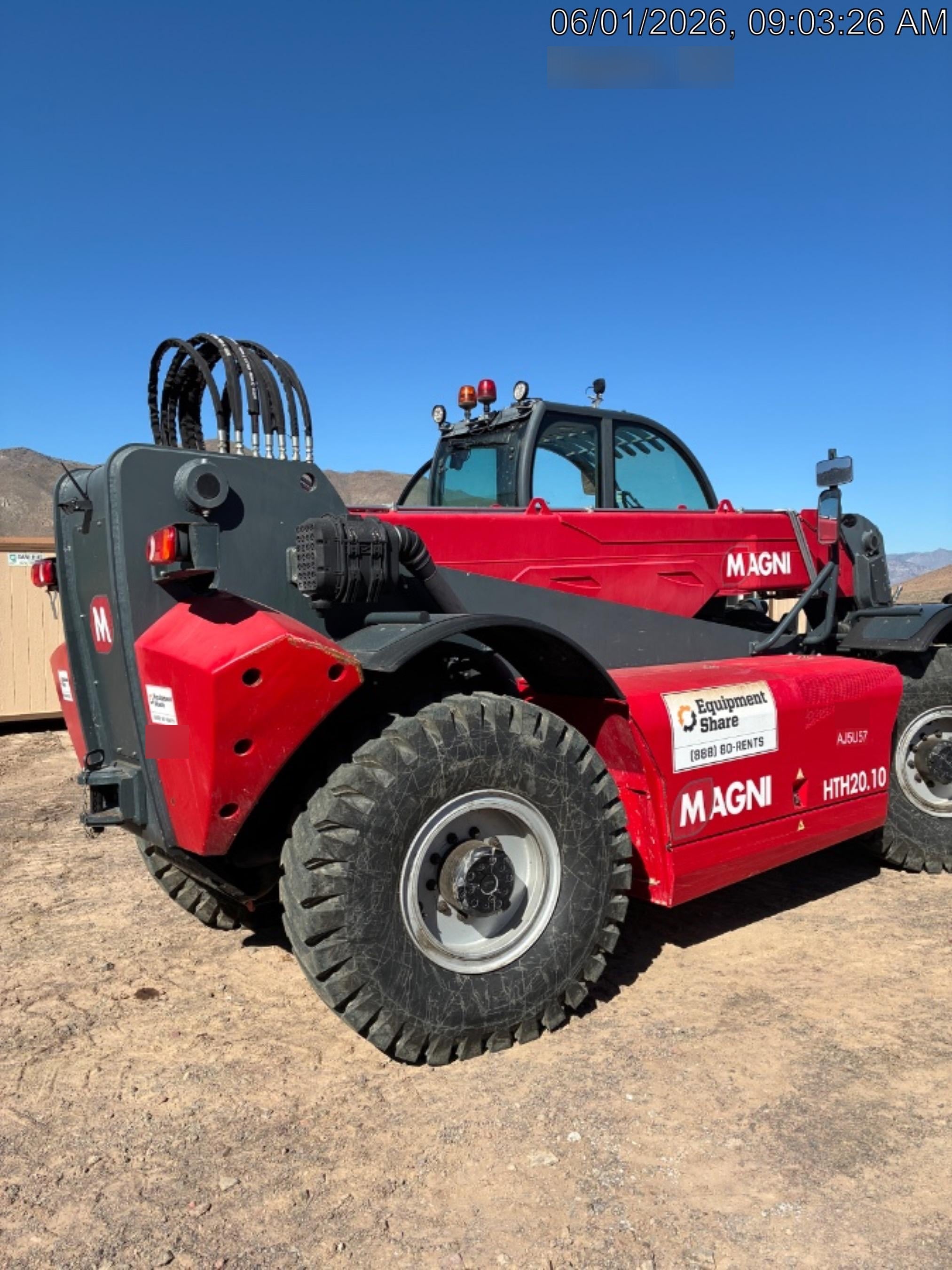 2019 Magni HTH 20.10 Two LED lights on cab - front, Four LED lights on cab - rear, Two LED lights on the boom, Camera on boom & back, Foam Filled Tires | Attachments: Forkcarriage 20 T with 96" forks & positioner w/Forkcarriage 20 T with 96" forks & positioner