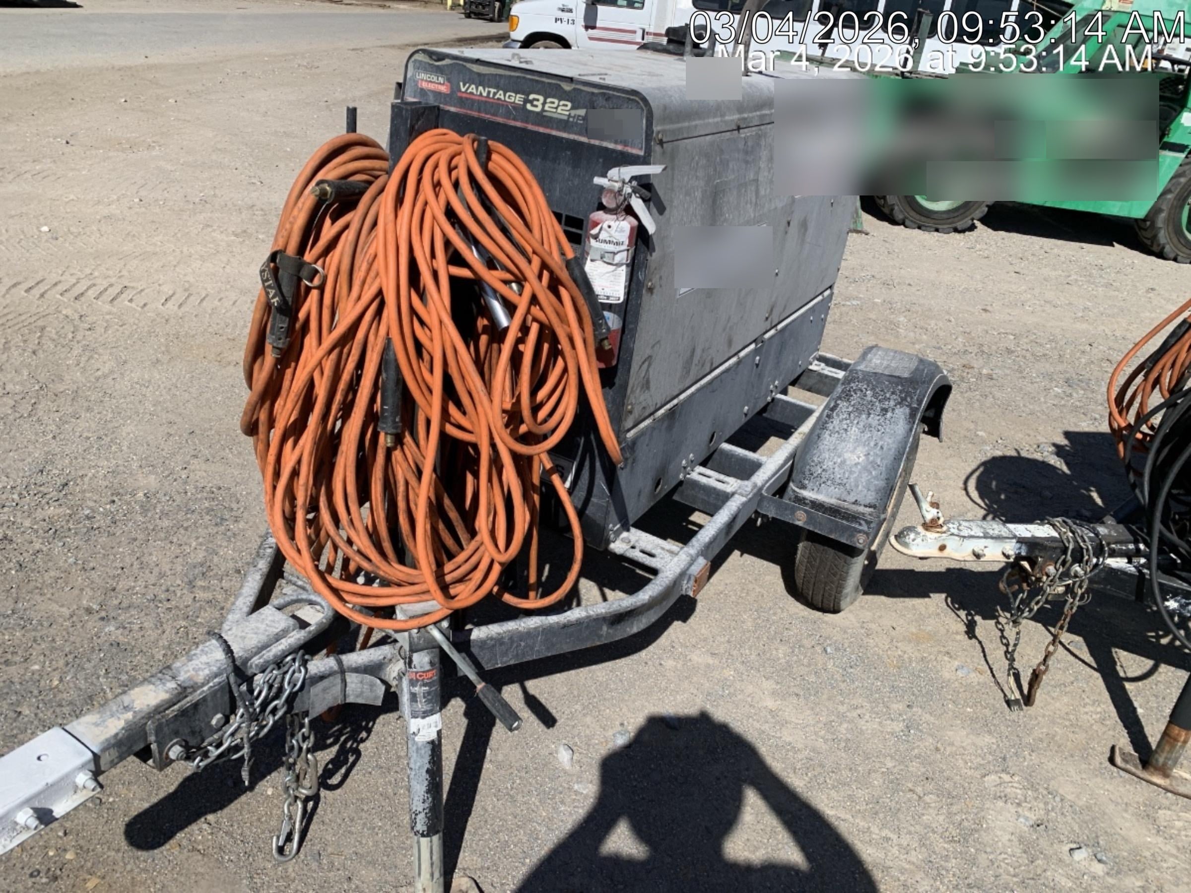 2019 Lincoln Electric Vantage 322 Welder Ready-Pak 3, Two wheel trailer, Fender and Light kit, Cable Rack
