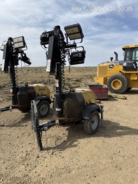 2022 Allmand NLV3GR (4) LED Light Fixture 350W, 23' Vertical Mast, 3kW Prime, Towable, Deep Sea L401, Leveling Jacks, Yanmar T4F 5.8hp