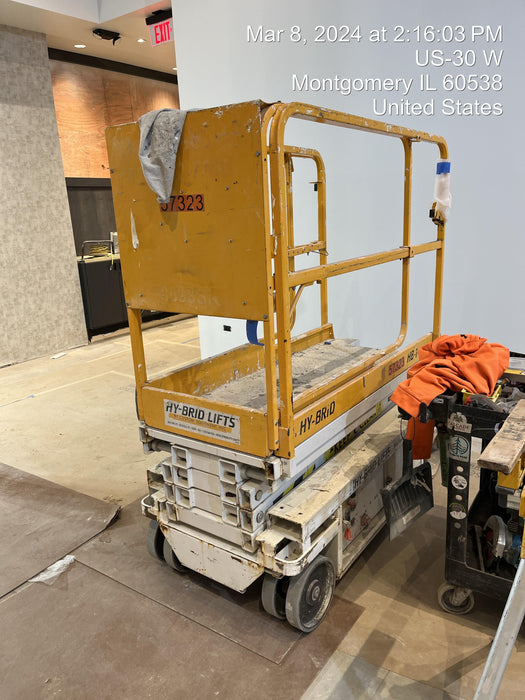 Custom Equipment HB-1430 <ul>
 <li>Hy-Brid Scissor Lift</li>
  <li>Platform capacity up to 670 lbs.</li>
  <li>Working height up to 20 ft</li>
  <li>Weighs under 1,700 lbs.</li>
  <li>Non-marking wheels </li>
</ul>