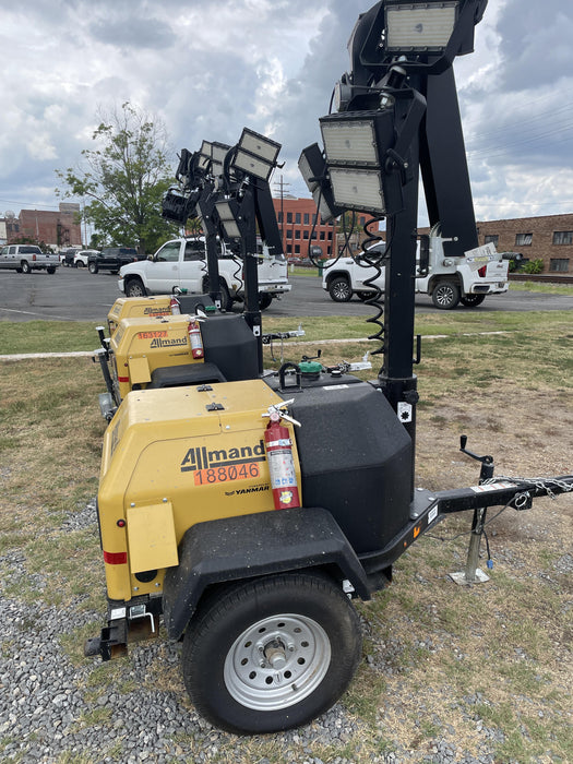 2021 Allmand NLV3GR (4) LED Light Fixture 350W, 23' Vertical Mast, 3kW Prime, Towable, Deep Sea L401, Leveling Jacks, Yanmar T4F 5.8hp